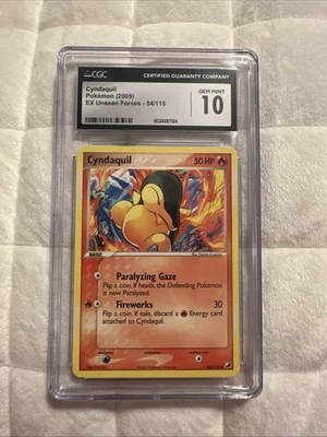 Cyndaquil CGC 10 Gem Mint Pokémon Card EX Unseen Forces 54/115 2005 Rare Low Pop - Image 1 of 4