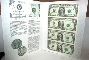2006 Uncut Sheet of 4 $1 Dollar Bills Currency Bureau of Engraving & Printing - Picture 1 of 2