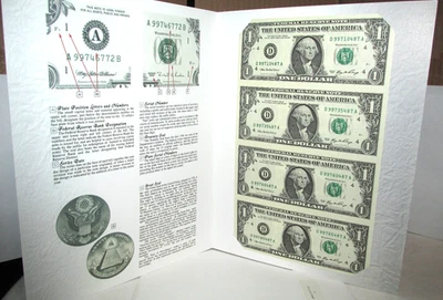 2006 Uncut Sheet of 4 $1 Dollar Bills Currency Bureau of Engraving & Printing - Image 1 of 2