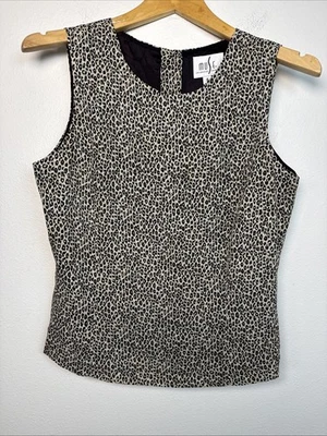 Vintage Muse Leopard Print Tank Shirt Button Back Size 8 Made in USA - Image 1 of 4