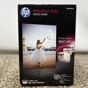 NOWY PAPIER FOTOGRAFICZNY HP Premium Plus, błyszczący, 4x6, 100 sztuk Natychmiastowy suszenie CR668A - Zdjęcie 1 z 2