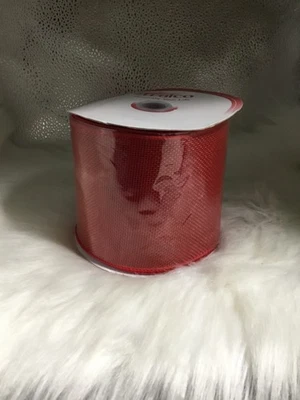 NEW Traico Red Burlap Wired Ribbon 4" x 10 Yards Christmas Ribbon Decorations - Image 1 of 2