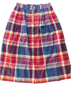 Vintage Talbots Plaid Cotton Maxi Skirt Colorful 14 Petite Button Front Preppy - Picture 1 of 6