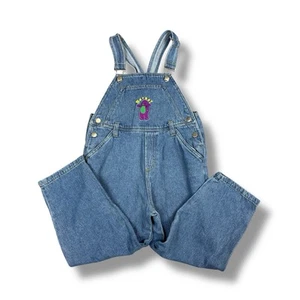 Vtg 90s Barney Denim Bibs Overalls Jeans Kids Size 6 Embroidered Dinosaur - Picture 1 of 11