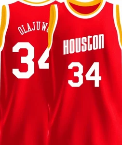 2025 NEW Stitched Hakeem Olajuwon #34 Houston Rockets Red Custom Jersey XXL - Picture 1 of 5