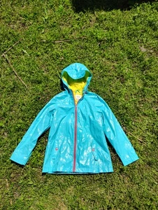 Vintage Cherokee Rain Coat Hoodie Sky Blue PVC Girls 10/12 Waterproof - Picture 1 of 11