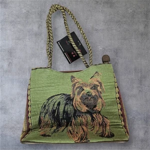 Vintage You Ya Tapestry Yorkshire Terrier Dog Purse Handbag Green Novelty NWT - Picture 1 of 9