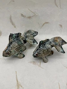 VTG Cast Iron MCM Toyo Japan Pair of Goldfish Koi Fish Rustic Patina Garden HTF - Bild 1 von 24