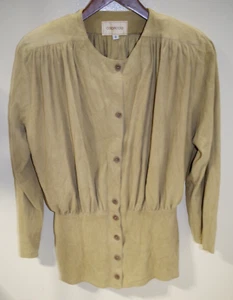 L - Damen 8 Vintage Capriccio hellbraun weiches Wildleder Leder Bluse Top Jacke ungefüttert - Bild 1 von 9
