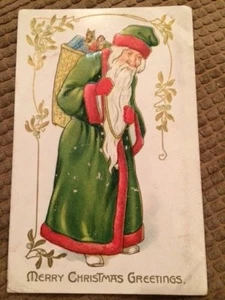 Postcard Merry Christmas Greetings Father Christmas 1909 Vintage - Picture 1 of 2