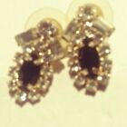 Vintage Estate Silvertone Colorlessrhinestone/Black Diamond Shape Stone Earrings