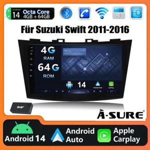 DAB+ 4+64GB Android 14 Autoradio CarPlay RDS GPS Navi für Suzuki Swift 2010-2016 - Bild 1 von 12