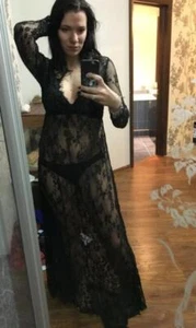 V-Ausschnitt durchsichtig Spitze eng Trailing Connect Vestidos Kleid Damen sexy tief - Bild 1 von 9