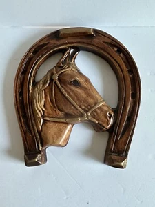 Vtg Horse In Horseshoe, Brown, Ceramic Wall Plaque/Decor - Picture 1 of 7