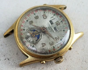 VINTAGE JOVIAL TRIPLE DATE MOONPHASE GOLD PLATED 32MM MENS WATCH - Picture 1 of 9