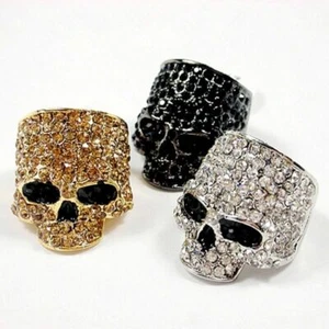 Men Skull Rings Black Gold Color Rock Punk Biker Ring Unisex Crystal Jewelry Rin - Picture 1 of 12