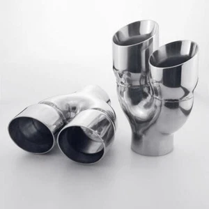 3" In Quad 3.5" Out Exhaust Tips Angle Cut Staggered Double Wall Pair 9" L SS304 - Picture 1 of 7