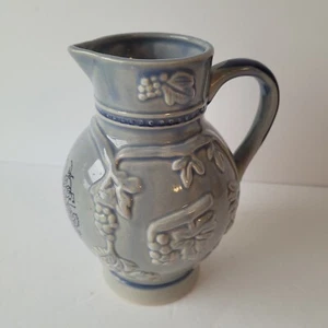 VTG GERMAN WINE PITCHER JUG MUG STEIN GRAPE VINE BLUE COBALT BARWARE KOESSINGER  - Picture 1 of 10