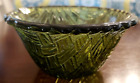 Mid Century Indiana Glass Dip Olive Green Basket Weave Pattern 7766