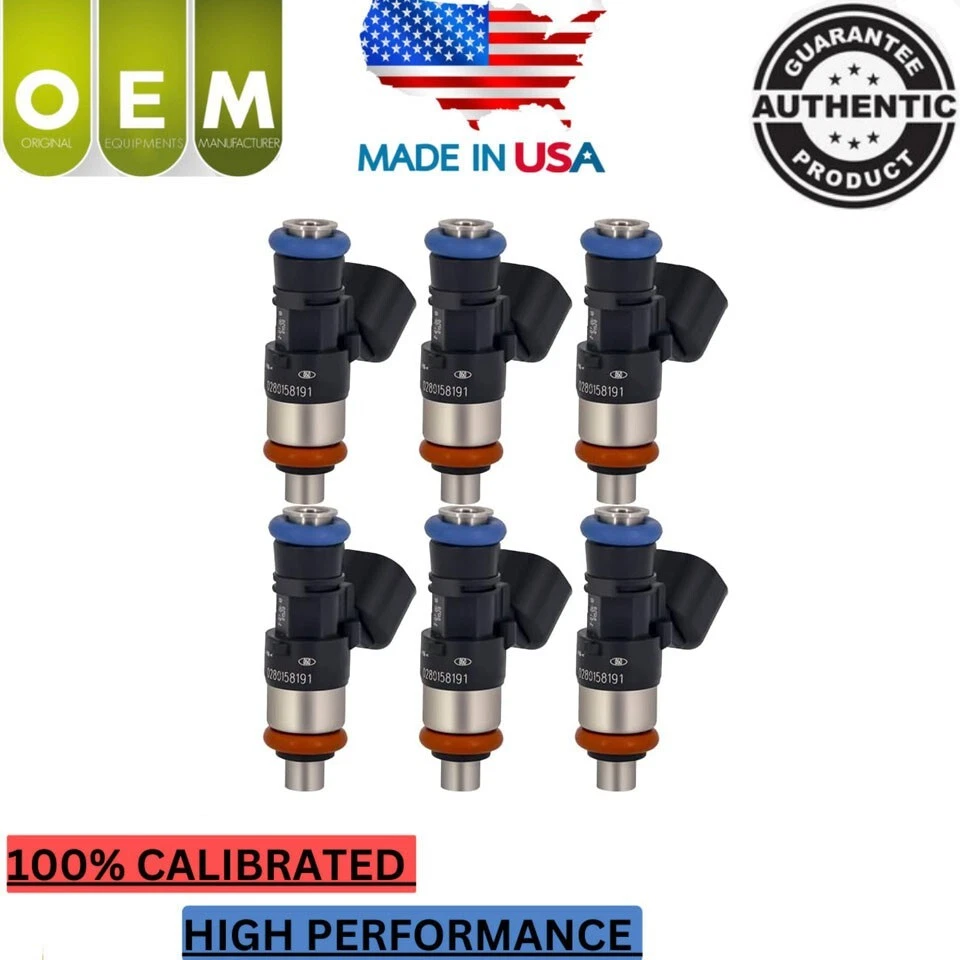 Injetores de combustível Bosch 6x fabricante de equipamento original serve para 2011-2018 Lincoln MKX V6 3.7L #0280158191 - Imagem 1 de 4