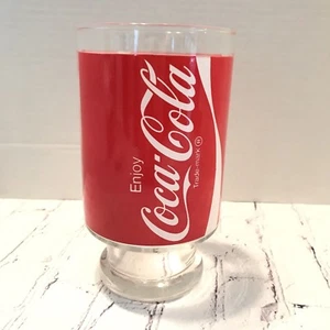 Vintage Coke Coca-Cola Logo Glass Tumbler Red white 32 ounce Man Cave Drink Bar - Picture 1 of 6