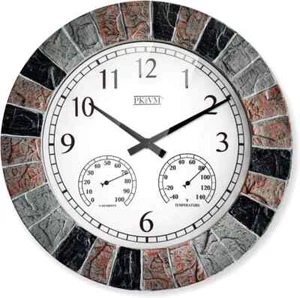 14 Inch Indoor/ Outdoor Faux Slate Waterproof Wall Clock with Thermometer and Hy - Picture 1 of 7