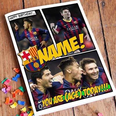 FC BARCELONA Messi FCB **Personalised Birthday Card** FAST Shipping son nephew