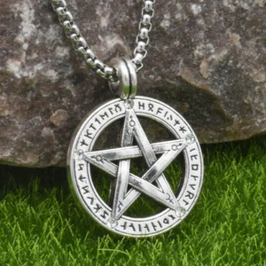 Pagan Wiccan Pentacle Pentagram Star Pendant Necklace 24" Stainless Steel Chain - Picture 1 of 10