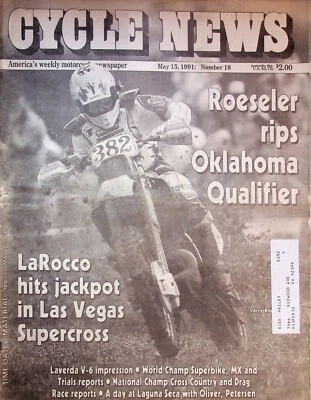 LAROCCO HITS JACKPOT IN LAS VEGAS SUPERCROSS  CYCLE NEWS MAGAZINE, MAY 15, 1991 - Image 1 of 4
