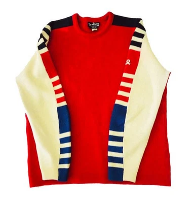 Demetre Red White + Blue Men's 100% Wool Crew Neck Ski Graphic Sweater size L - Image 1 of 4