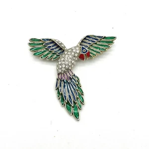 Vintage Parrot Brooch Pave Rhinestone Enamel Bird Pin Colorful Tropical Jewelry - Picture 1 of 4