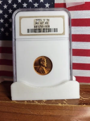 1955-S Lincoln Wheat Cent  ""NGC  MS67 RD""  Fantastic Slab  *Bright Red Coin" - Image 1 of 4