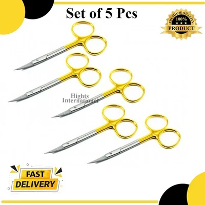 NUEVAS TIJERAS ALEMANAS TC iris 4,5" instrumentos de cirugía dental quirúrgica curvados 5 piezas Foto 1 de 4