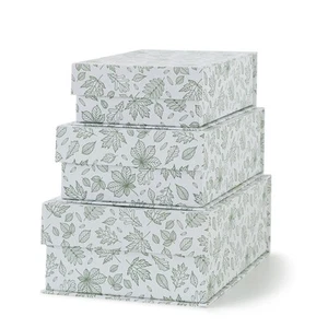 Decorative Cardboard Storage Boxes, Set of 3 Light Green Floral Pattern Keeps... - Picture 1 of 8