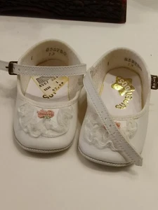 1980's Old Stock Superoos White Lace Christening Baby Shoes Size 1 - Picture 1 of 3