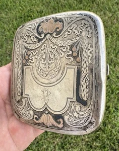 Antique Hand Engraved Cigarette Case 900 Grade Silver Stamped J.L. Circa 1860s - Picture 1 of 9