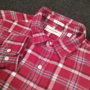 HAWKER RYE Flannel Shirt Mens XL Red Blue Plaid Stretch Regular Long Sleeve - Picture 1 of 14
