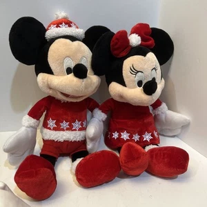 Disney - Mickey and Minnie Mouse in Christmas Snowflake Outfits Plush Jingle Toy - Picture 1 of 9