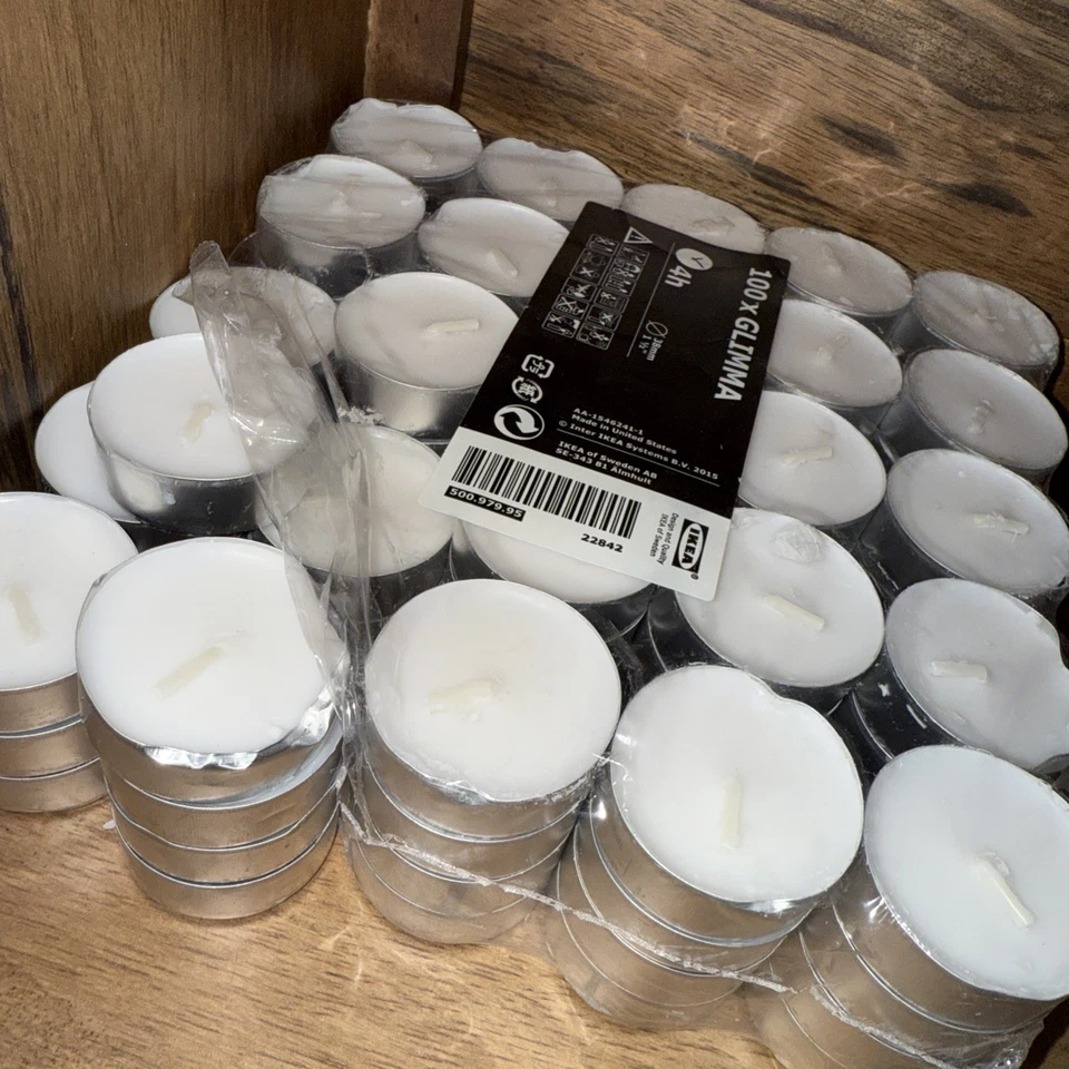 IKEA GLIMMA 100 velas de luz de té blancas sin perfume 38 mm cera tealights 4 horas Foto 1 de 1