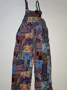 Women Jumpsuit Colorful Bibs Sleeveless Relaxed Wide Leg Hippy Boho ~ Sz M - Picture 1 of 5