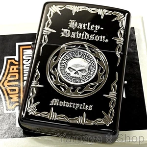 ZIPPO Harley Davidson Skull Barbed Wire Black Zippo Lighter - Picture 1 of 6