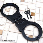 Professional Double Lock  Black Steel Hinged  Police Handcuffs w/ Keys  Real EDC