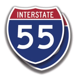 INTERSTATE 55 ABZIEHBILD 2 Aufkleber Autobahnschild Straße Route Bogo Auto LKW Fenster - Bild 1 von 1