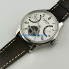 PARNIS 43mm white dial power reserve ST2505 automatic mens watch brown leather