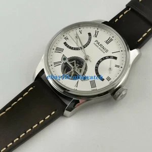 PARNIS 43mm white dial power reserve ST2505 automatic mens watch brown leather - Picture 1 of 6