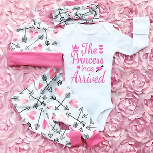 Newborn Kids Baby Girl Boy Outfits Clothes Romper Jumpsuit+Pants+Hat Set - Picture 1 of 9