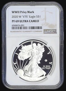 2020-W 'V75' Silver Eagle, NGC PF69 Ultra Cameo; WWII Privy Mark - Picture 1 of 4