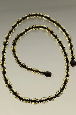 FACETED Greenish Olive Shape Beads Genuine BALTIC AMBER Necklace 12.6g n170814-3 - Image 1 of 3