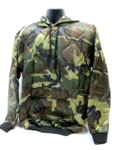 MILITARY WOOBIE HOODIE WOODLAND (BDU) QUILTED PULLOVER HOODIE JACKET - Picture 1 of 3