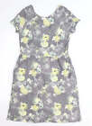 NEXT Womens Grey Floral Cotton A-Line Size 14 Boat Neck Pullover